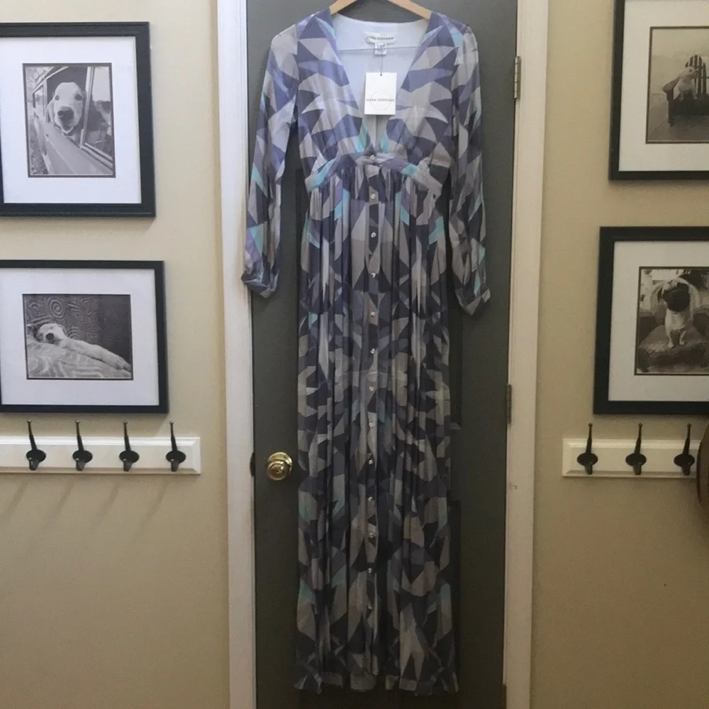 Mara Hoffman Compass long sleeve Maxi dress. NWT. Lavender. Geometric print Sz 2